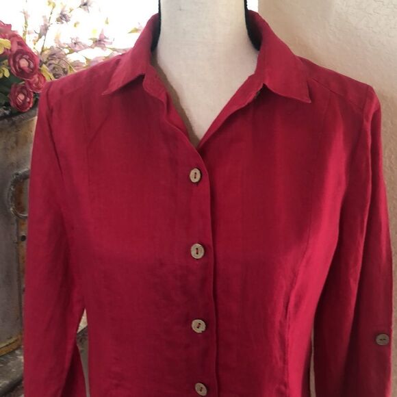 Soft Surroundings raspberry pink linen tunic top - Picture 3 of 13
